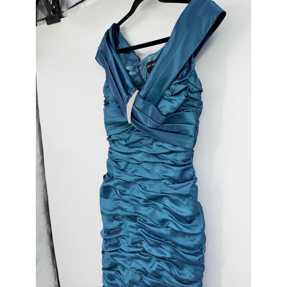 Vintage Cachet Maxi Rushed Dress Size 8 Petite Gown Teal Blue Prom Formal Y2K - Picture 6 of 12